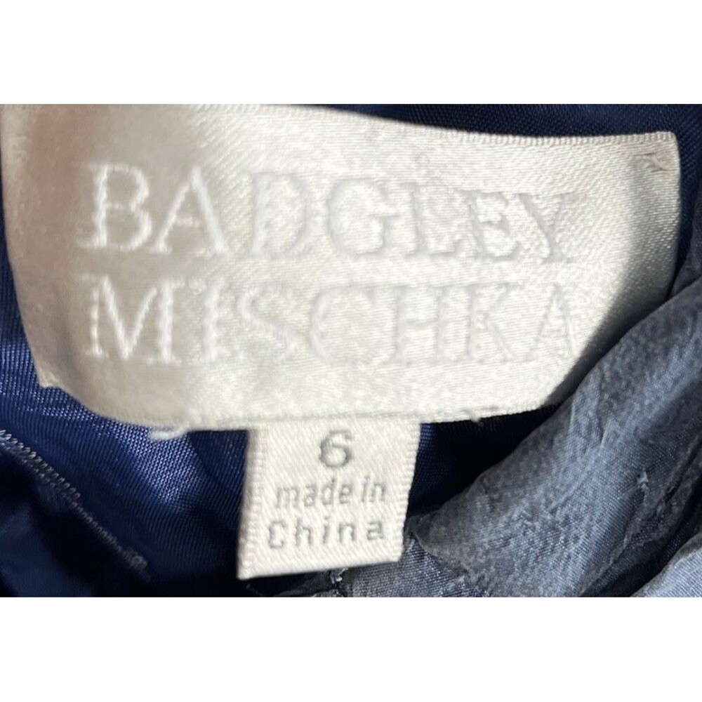 Badgley Mischka Peach Skin Silk Spaghetti Strap Blue Bubble Hem Dress Sz 6 - Picture 5 of 16